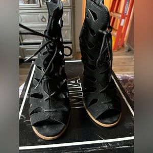 Mia Black Suede Sandals